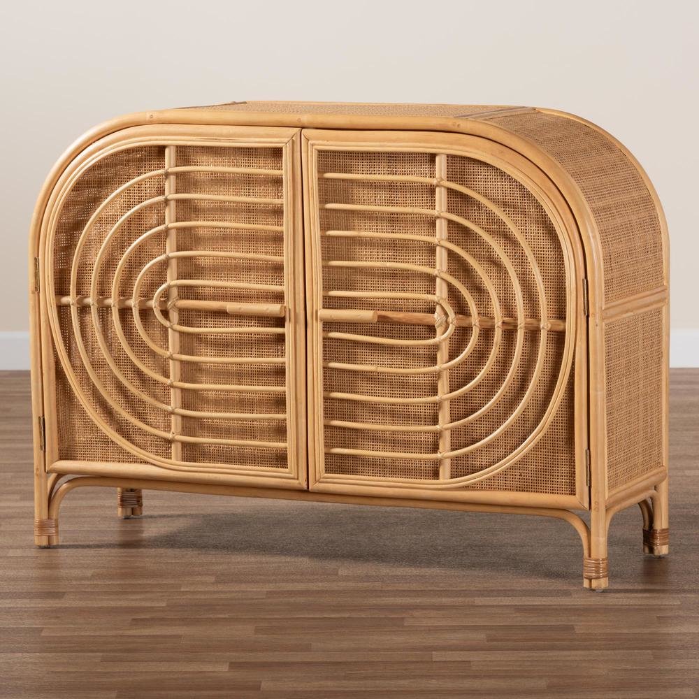 bali & pari Ovalet Modern Bohemian Natural Brown Rattan 2-Door Sideboard. Picture 19