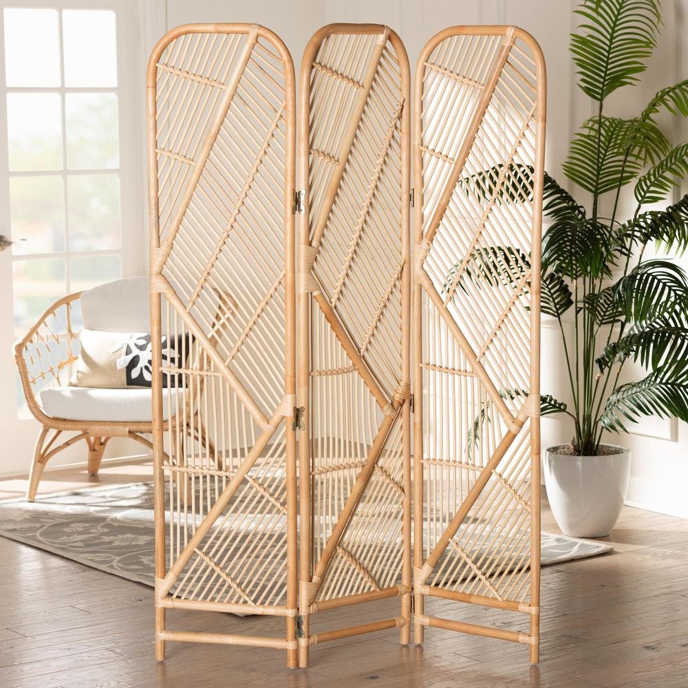 bali & pari Firenze Modern Bohemian Natural Brown Rattan Room Divider. Picture 8