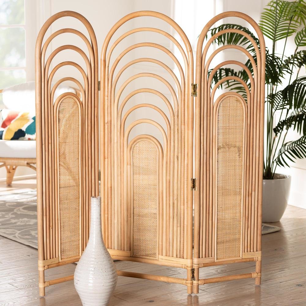 bali & pari Golda Modern Bohemian Natural Brown Rattan Room Divider. Picture 8