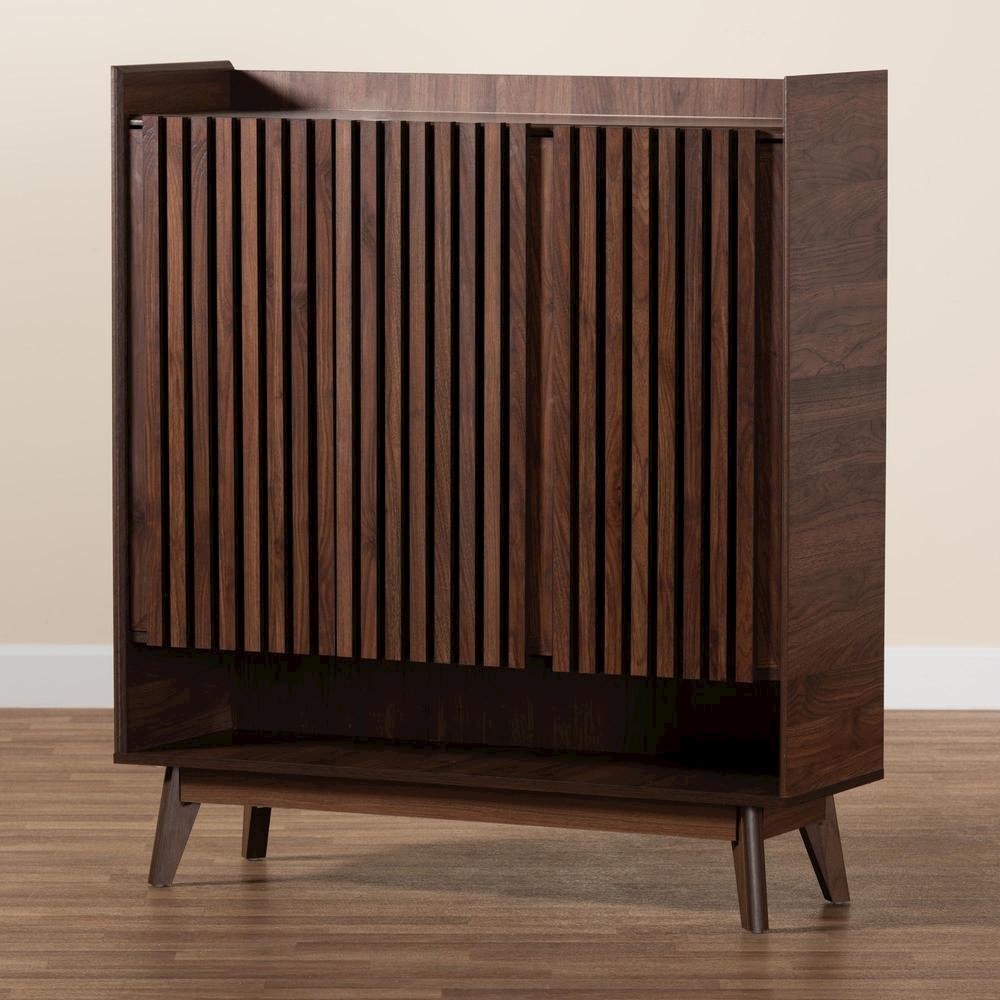 Baxton Studio Delaire Mid-Century Modern Walnut Brown Finished Wood Shoe Cabinet. Picture 21