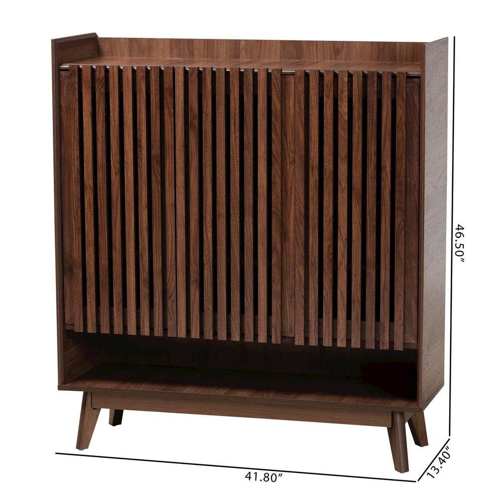 Baxton Studio Delaire Mid-Century Modern Walnut Brown Finished Wood Shoe Cabinet. Picture 22