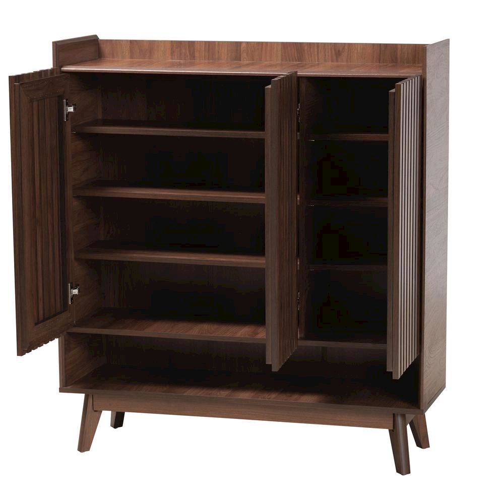 Baxton Studio Delaire Mid-Century Modern Walnut Brown Finished Wood Shoe Cabinet. Picture 13