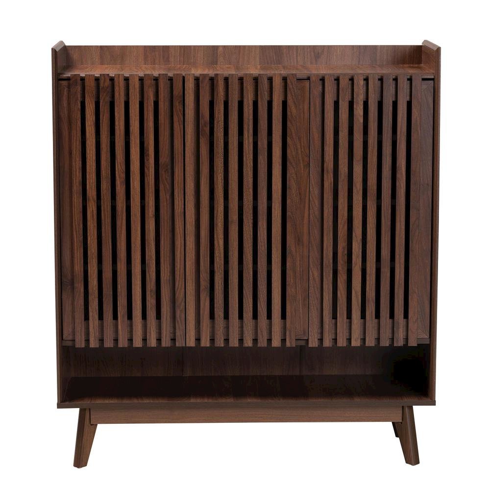 Baxton Studio Delaire Mid-Century Modern Walnut Brown Finished Wood Shoe Cabinet. Picture 14