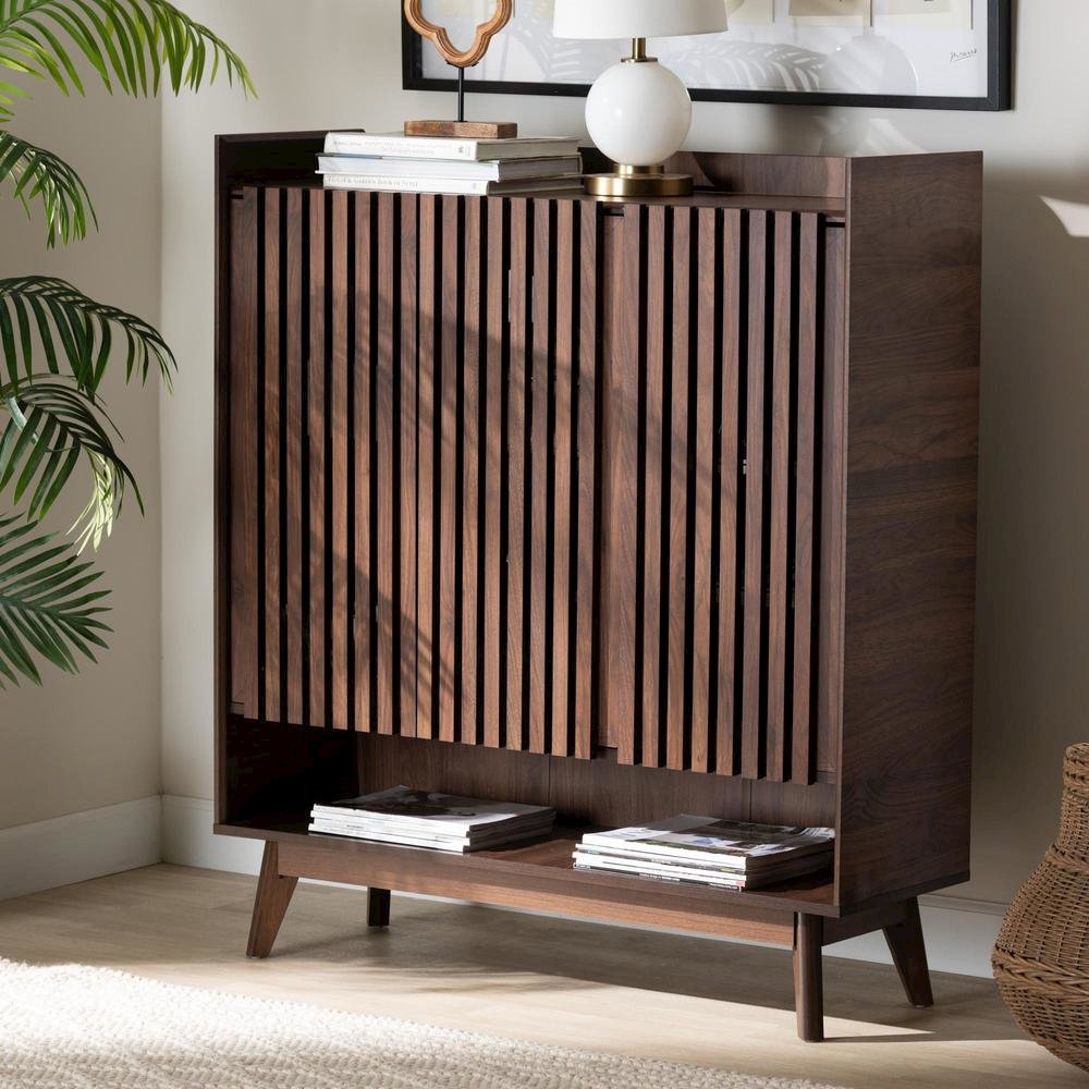 Baxton Studio Delaire Mid-Century Modern Walnut Brown Finished Wood Shoe Cabinet. Picture 19