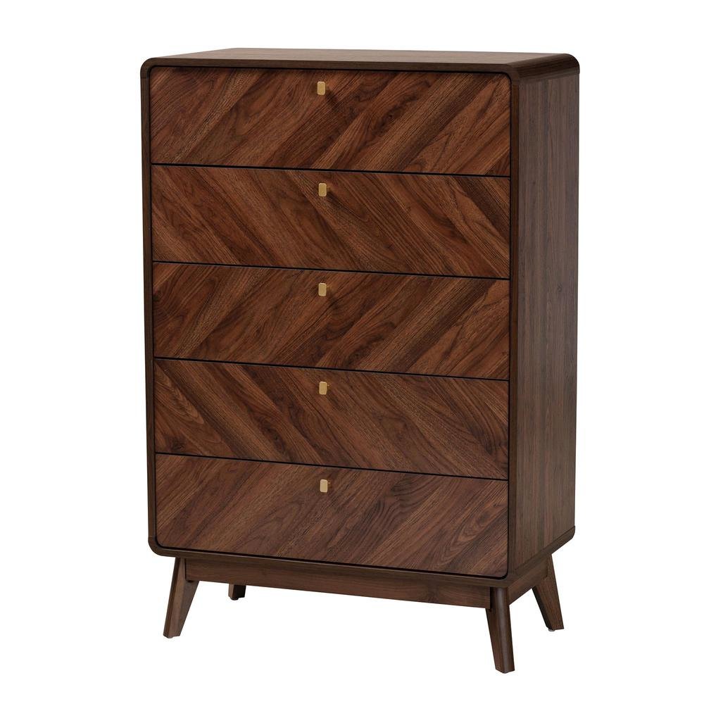 Transitional Walnut Brown Finished Wood 5-Drawer Storage Chest. Picture 11