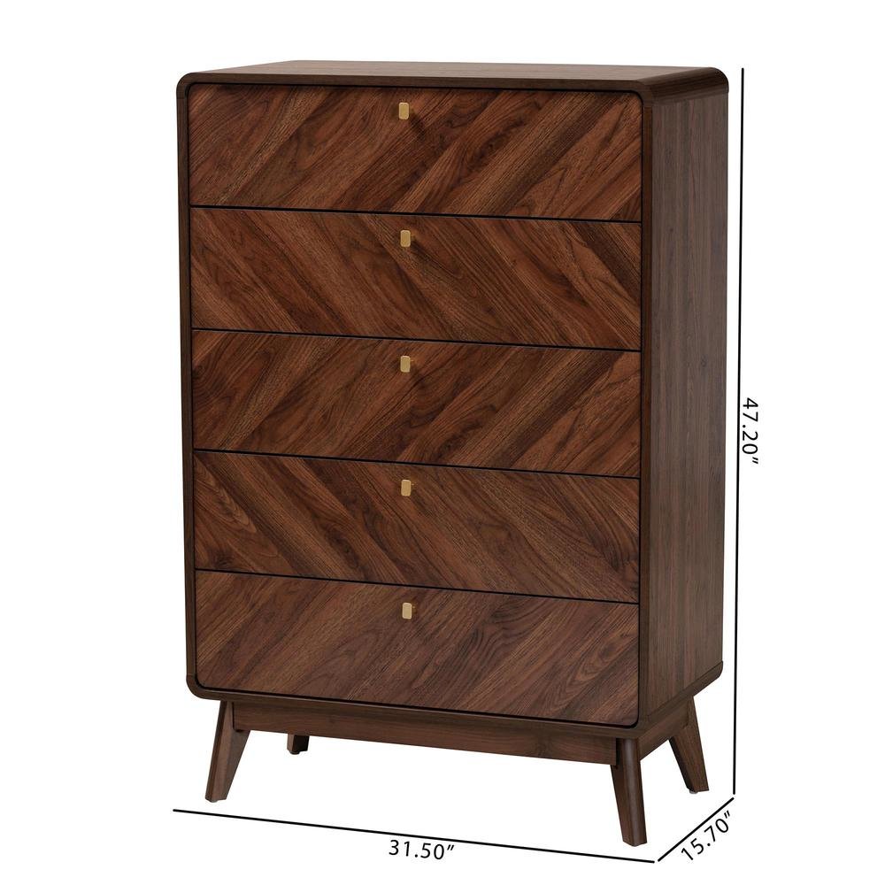 Transitional Walnut Brown Finished Wood 5-Drawer Storage Chest. Picture 20
