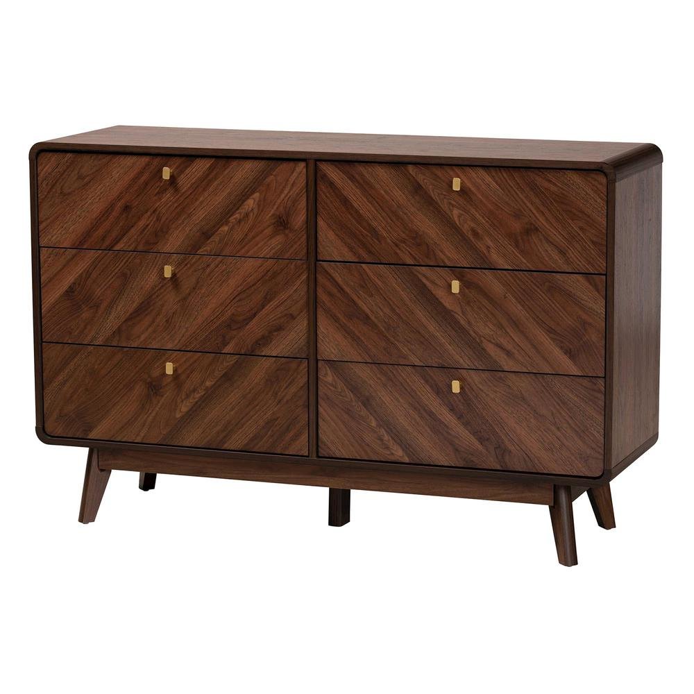Transitional Walnut Brown Finished Wood 6-Drawer Dresser. Picture 11