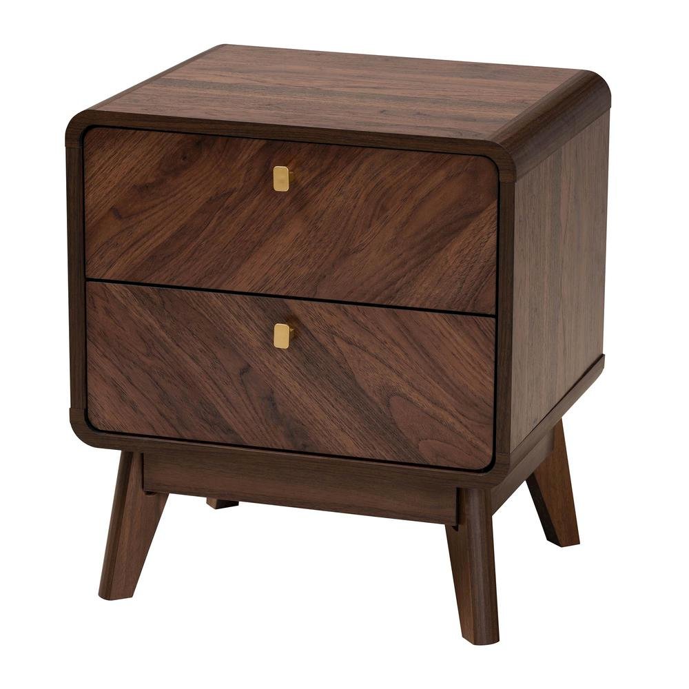 Markell Mid-Century Transitional Walnut Brown Finished Wood 2-Drawer Nightstand. Picture 11
