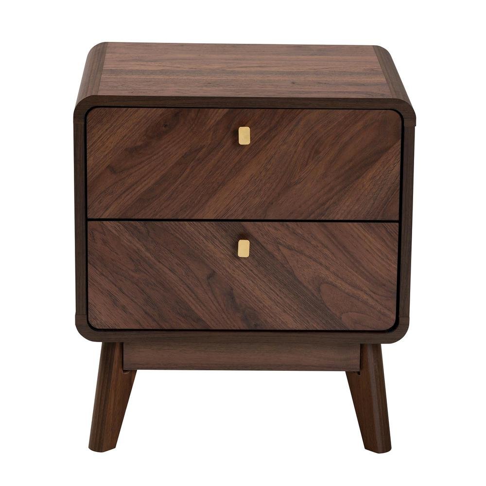 Markell Mid-Century Transitional Walnut Brown Finished Wood 2-Drawer Nightstand. Picture 13