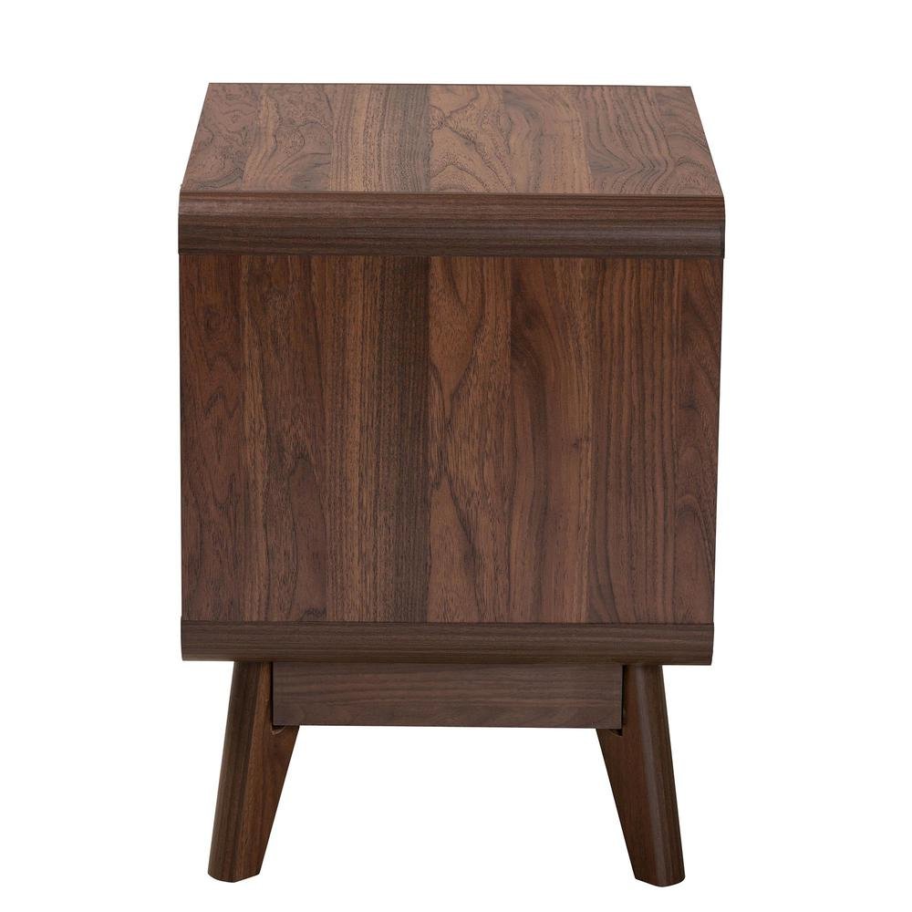 Markell Mid-Century Transitional Walnut Brown Finished Wood 2-Drawer Nightstand. Picture 14