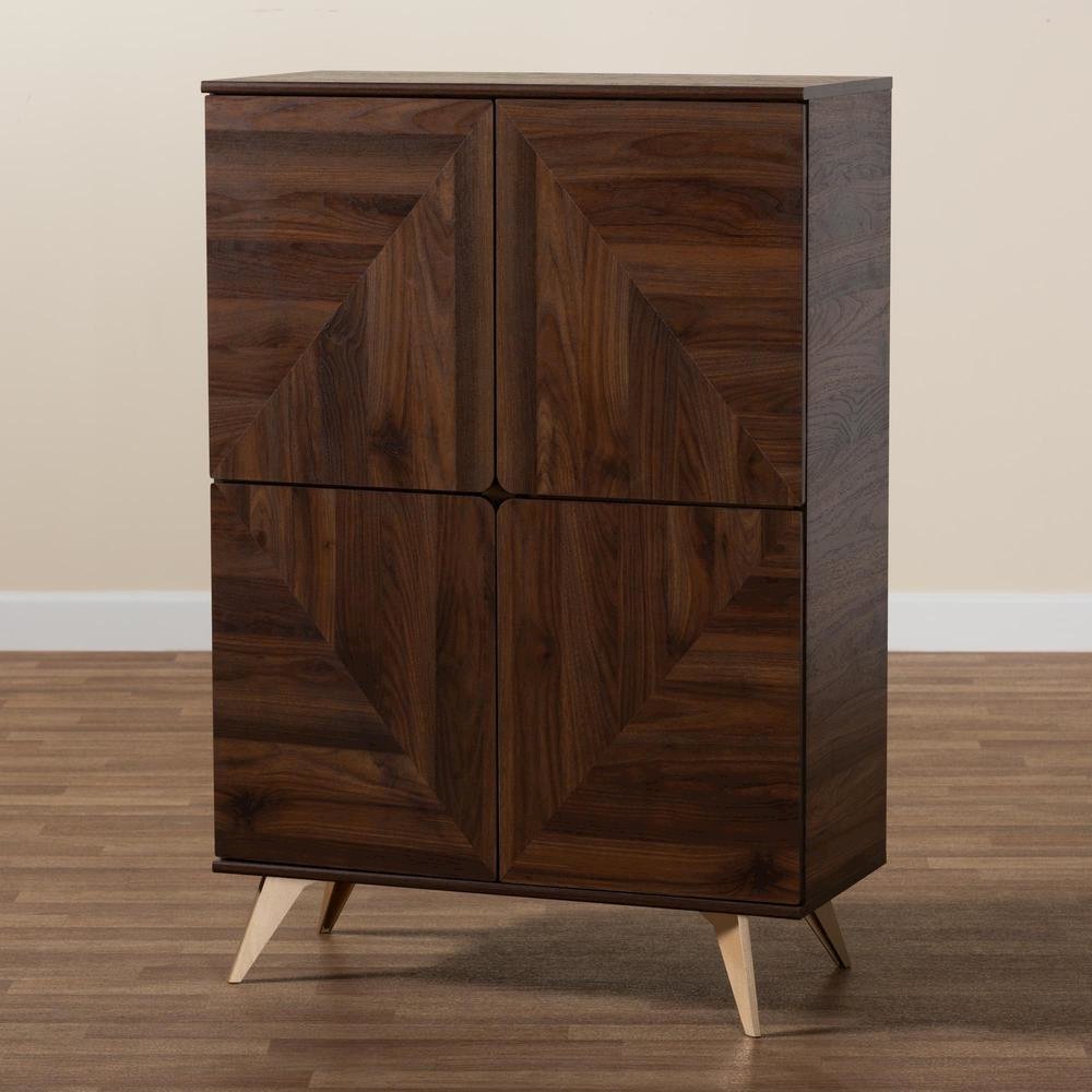 Transitional Walnut Brown Finished Wood Shoe Cabinet. Picture 21