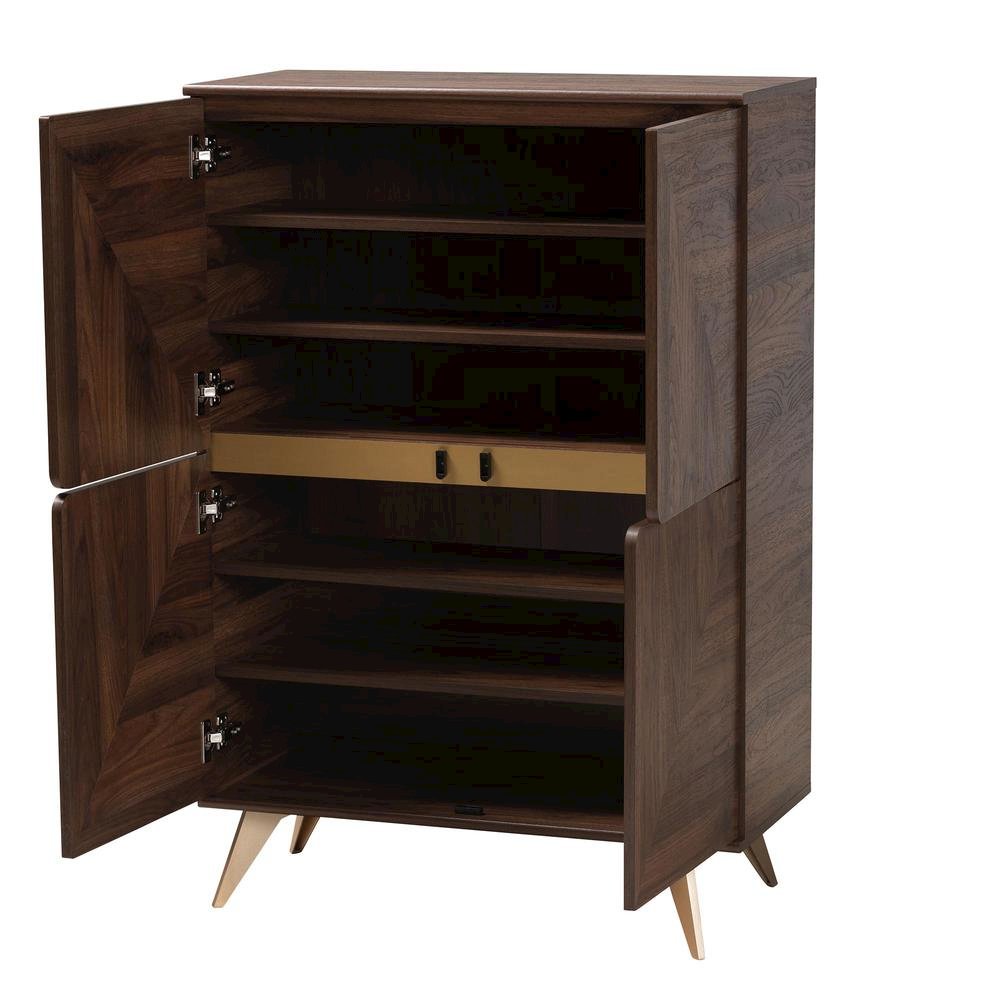 Transitional Walnut Brown Finished Wood Shoe Cabinet. Picture 13