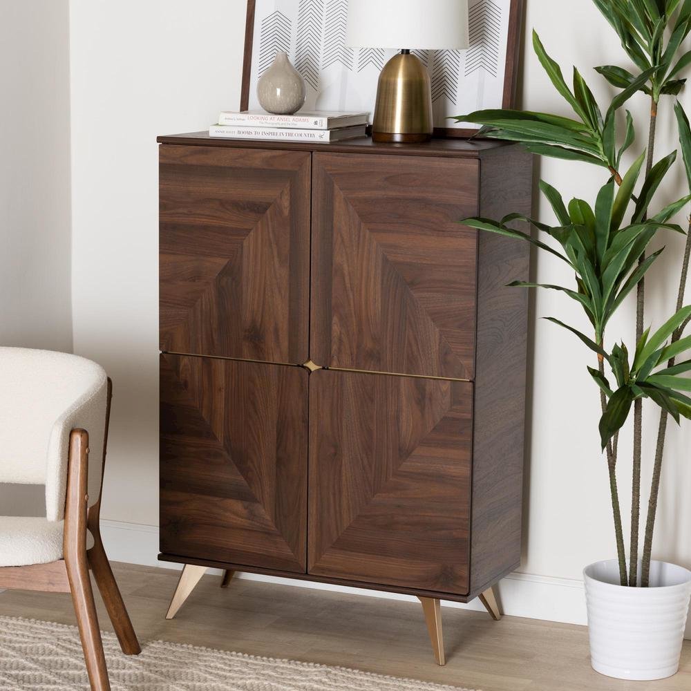 Transitional Walnut Brown Finished Wood Shoe Cabinet. Picture 19