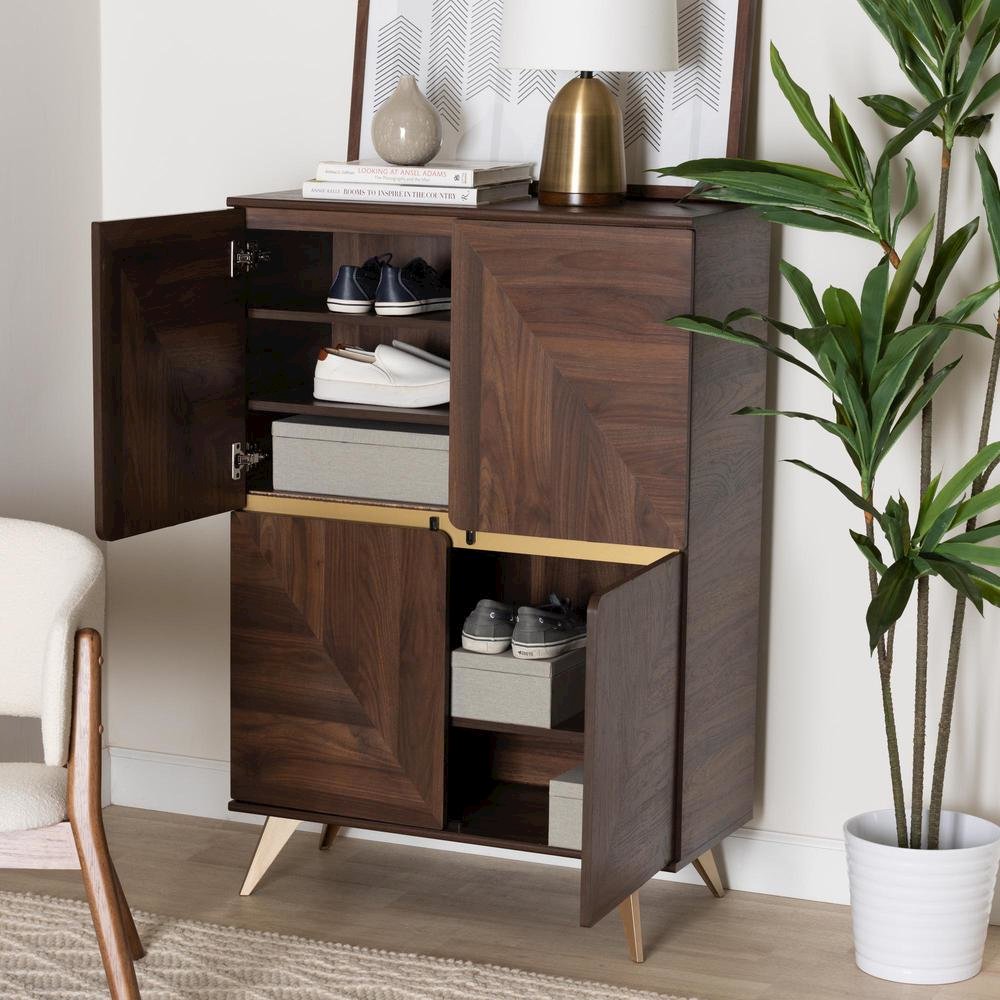 Transitional Walnut Brown Finished Wood Shoe Cabinet. Picture 20