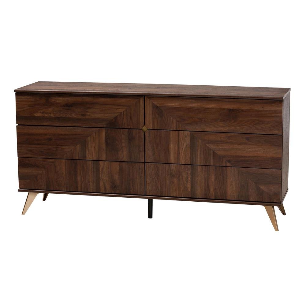 Transitional Walnut Brown Finished Wood 6-Drawer Dresser. Picture 11