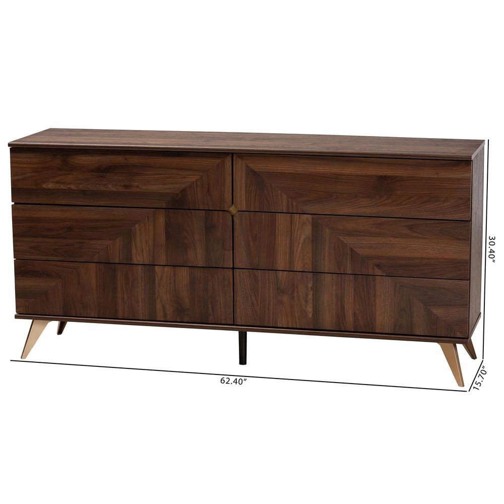 Transitional Walnut Brown Finished Wood 6-Drawer Dresser. Picture 20