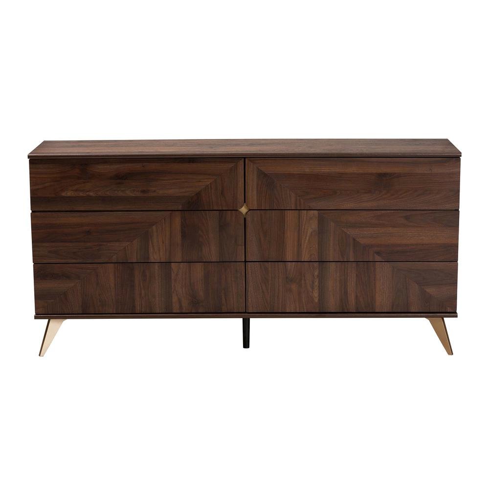 Transitional Walnut Brown Finished Wood 6-Drawer Dresser. Picture 13