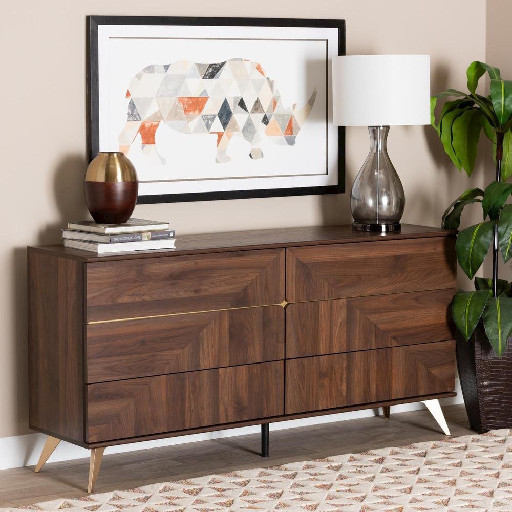 Transitional Walnut Brown Finished Wood 6-Drawer Dresser. Picture 18