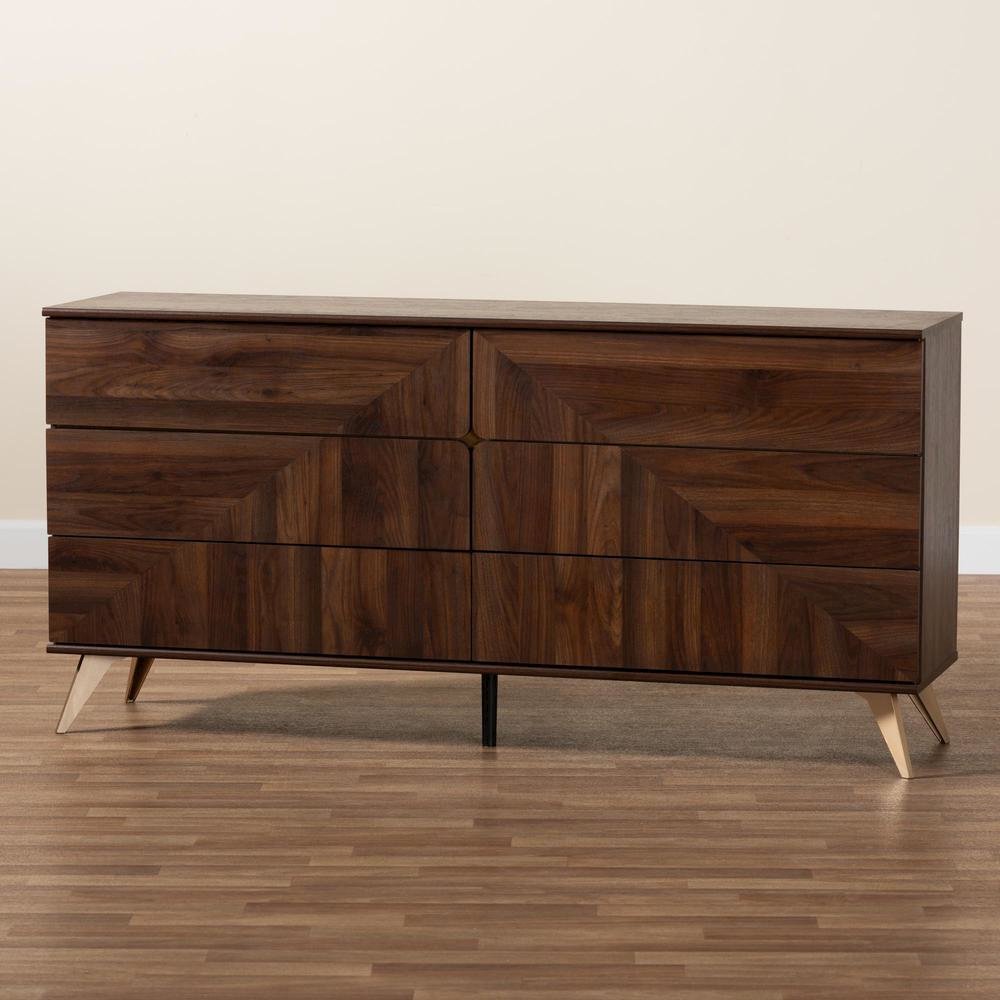 Transitional Walnut Brown Finished Wood 6-Drawer Dresser. Picture 19
