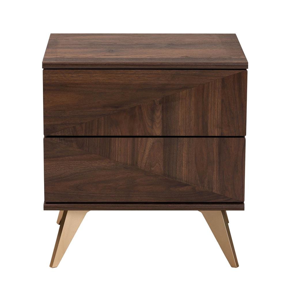 Transitional Walnut Brown Finished Wood 2-Drawer Nightstand. Picture 13