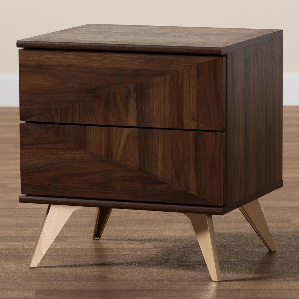 Transitional Walnut Brown Finished Wood 2-Drawer Nightstand. Picture 19