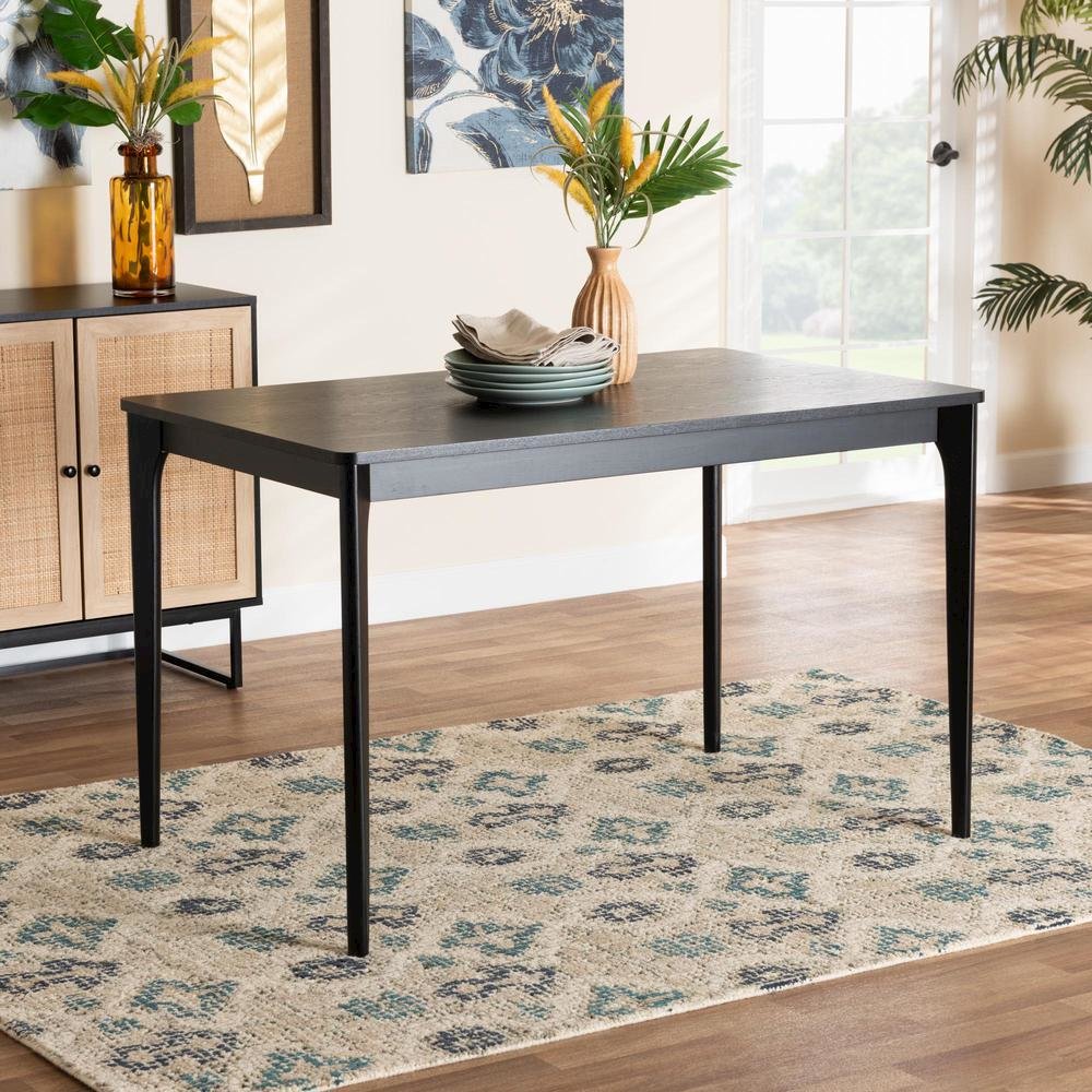 Baxton Studio Sherwin Mid-Century Modern Black Finished Wood Dining Table. Picture 16