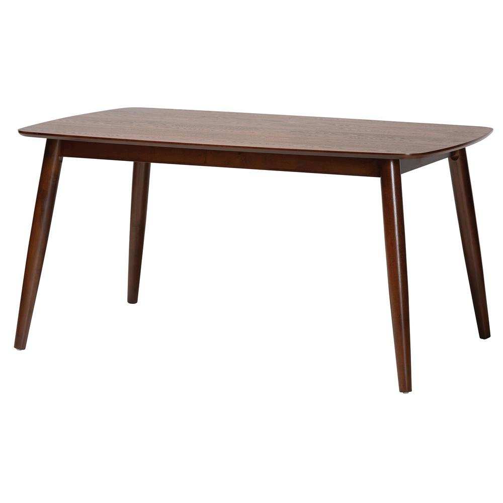 Baxton Studio Flora Mid-Century Modern Walnut Brown Finished Wood Dining Table. Picture 10