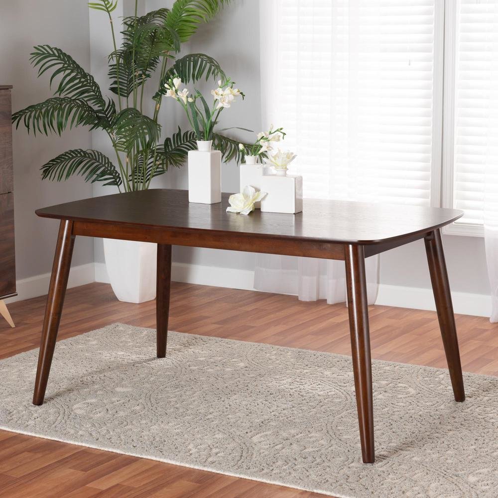 Baxton Studio Flora Mid-Century Modern Walnut Brown Finished Wood Dining Table. Picture 16
