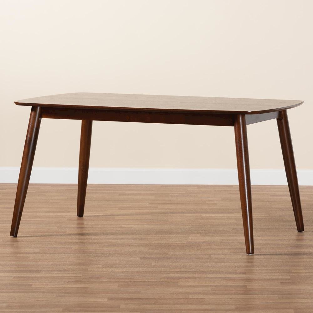 Baxton Studio Flora Mid-Century Modern Walnut Brown Finished Wood Dining Table. Picture 17