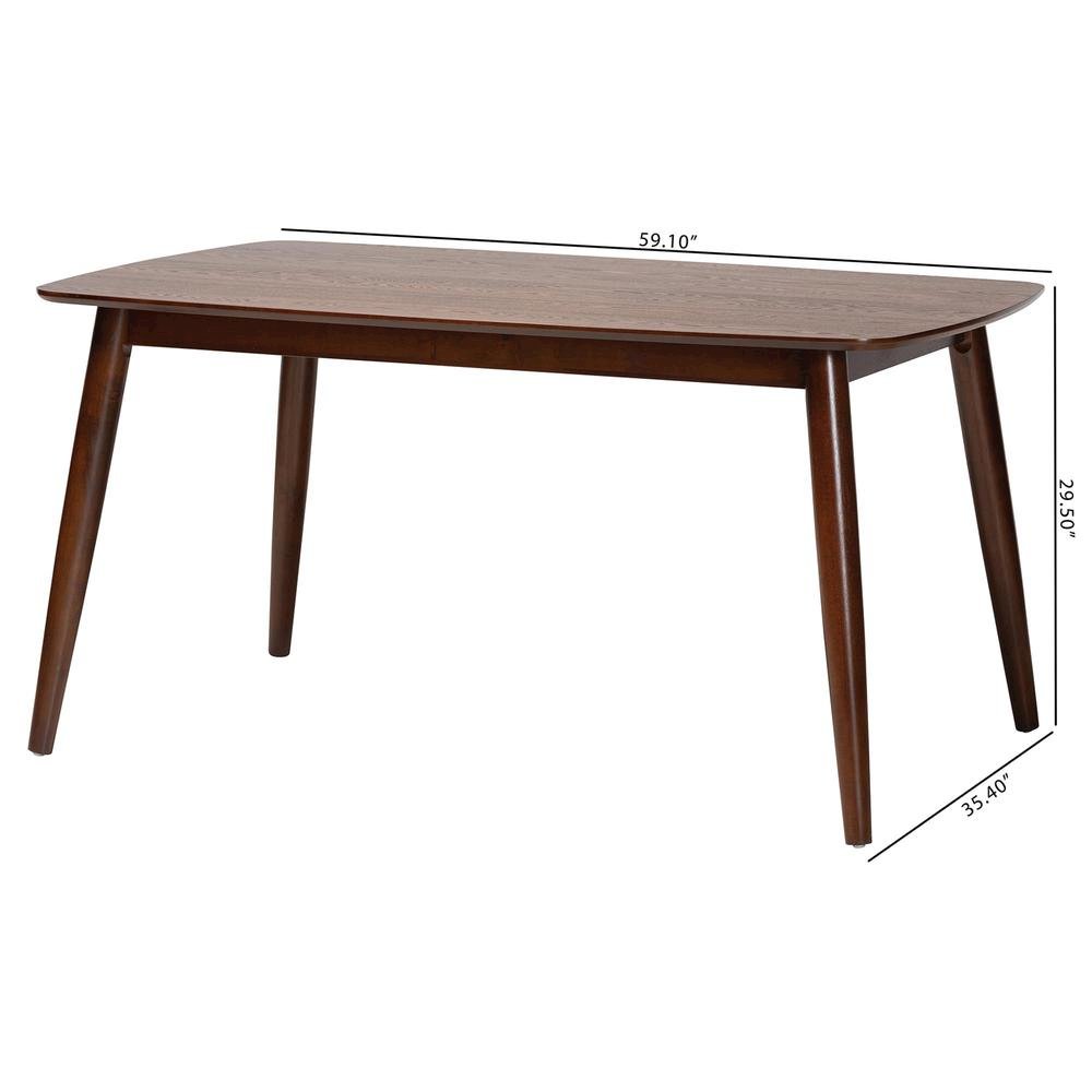 Baxton Studio Flora Mid-Century Modern Walnut Brown Finished Wood Dining Table. Picture 18