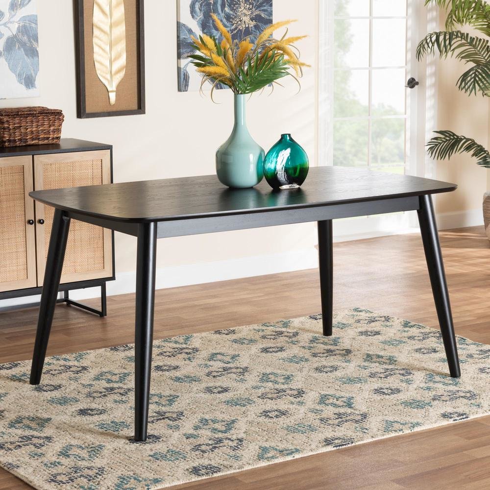 Baxton Studio Flora Mid-Century Modern Black Finished Wood Dining Table. Picture 16