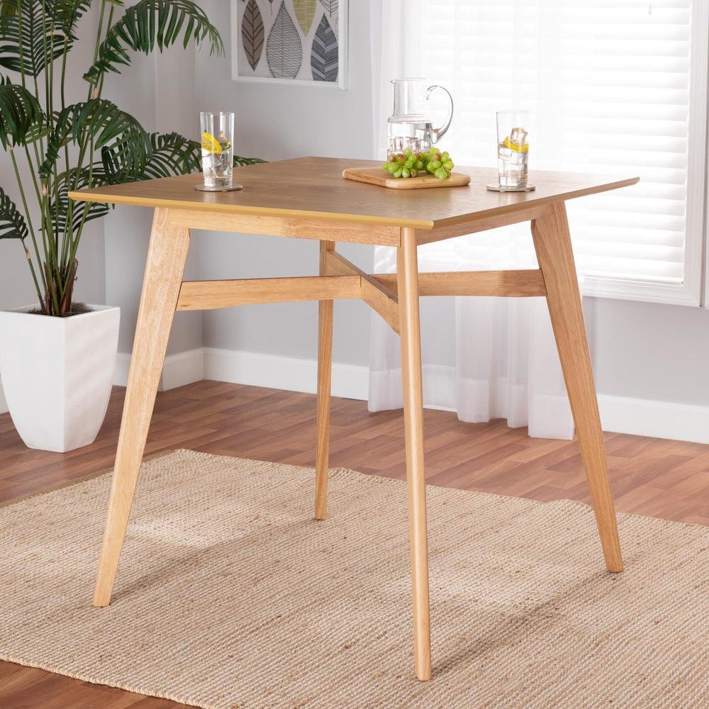 Leena Mid-Century Modern Natural Oak Finished Wood Counter Height Pub Table. Picture 14