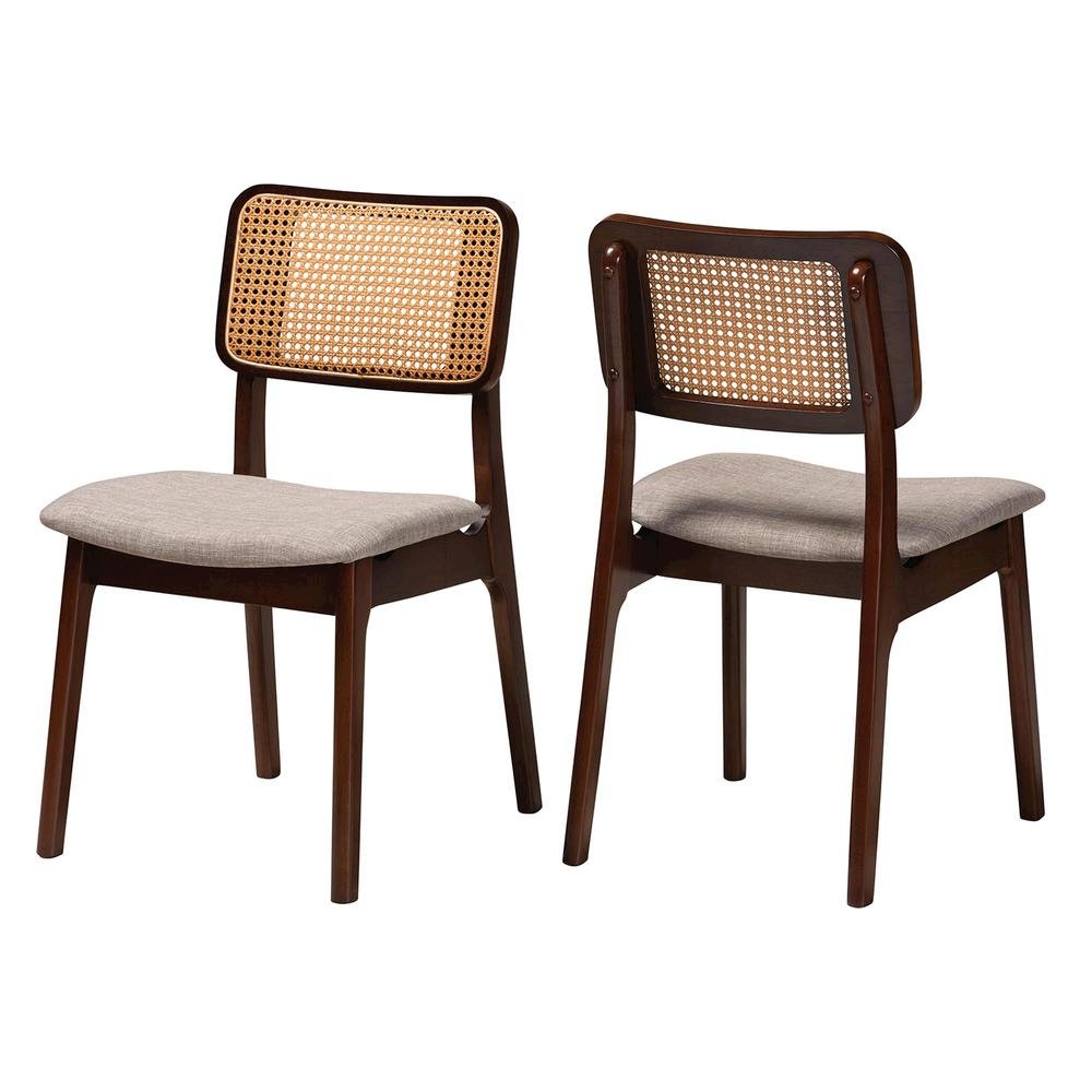 Grey Fabric and Walnut Brown Finished Wood 2-Piece Dining Chair Set. Picture 10
