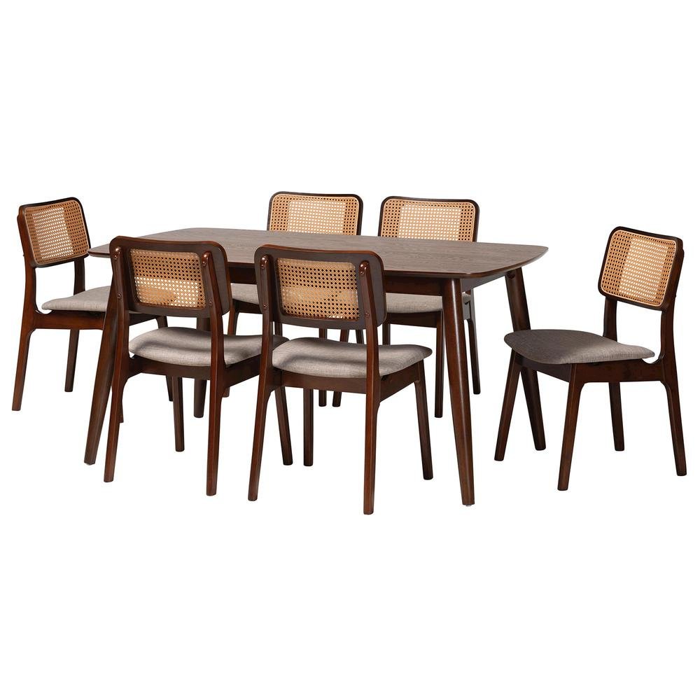Grey Fabric and Walnut Brown Finished Wood 7-Piece Dining Set. Picture 11