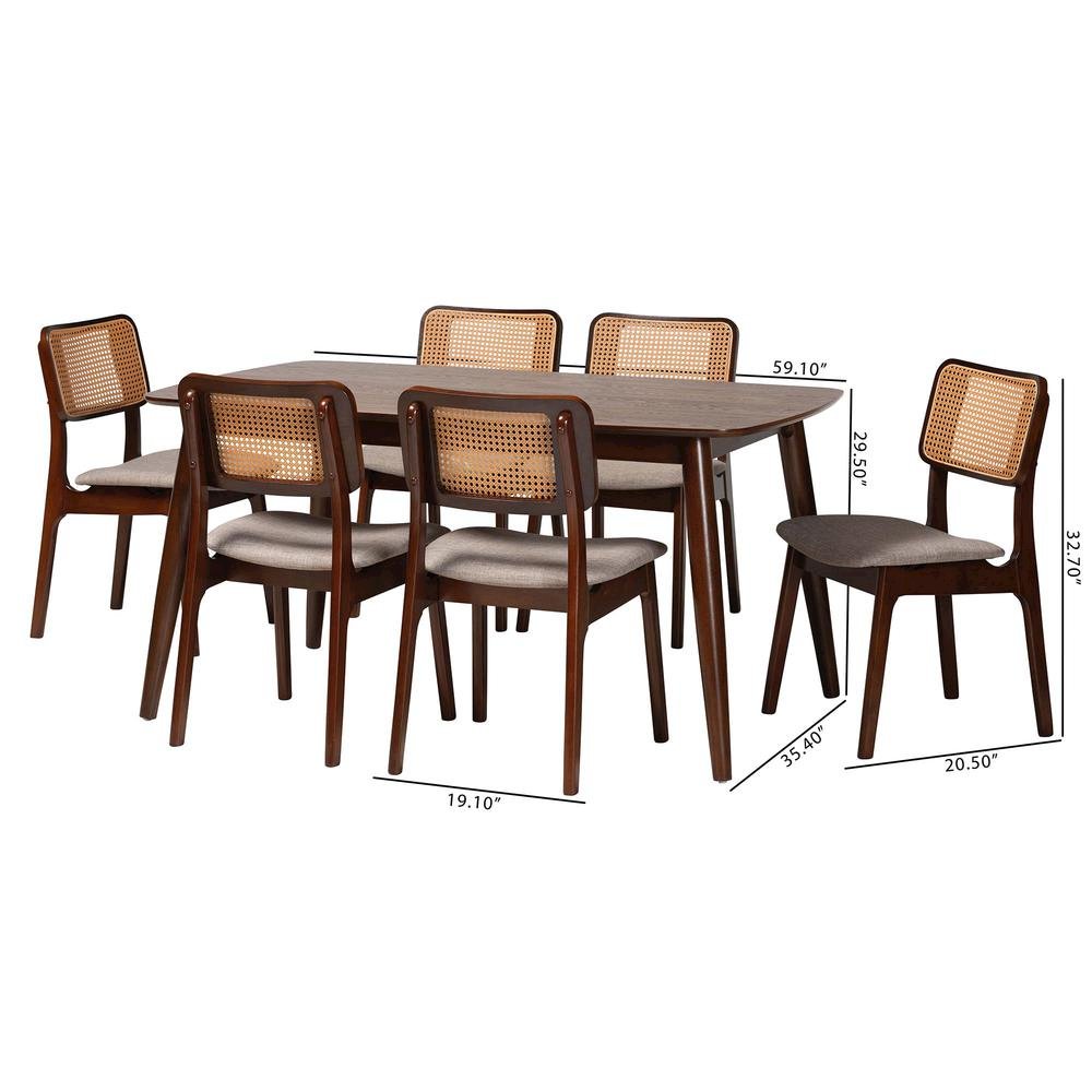 Grey Fabric and Walnut Brown Finished Wood 7-Piece Dining Set. Picture 20