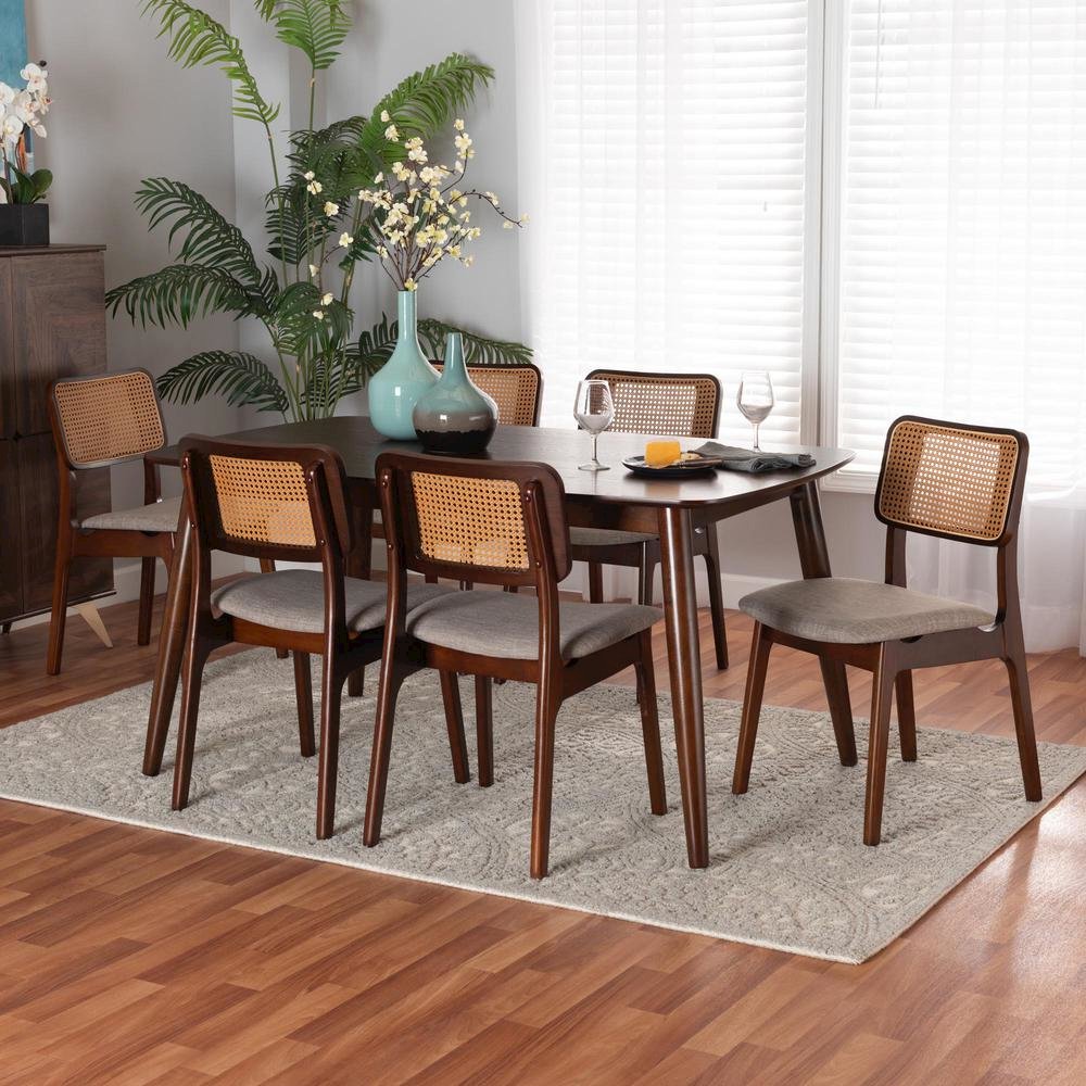 Grey Fabric and Walnut Brown Finished Wood 7-Piece Dining Set. Picture 18