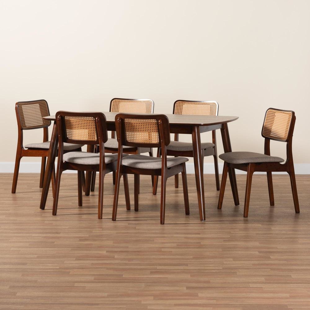 Grey Fabric and Walnut Brown Finished Wood 7-Piece Dining Set. Picture 19