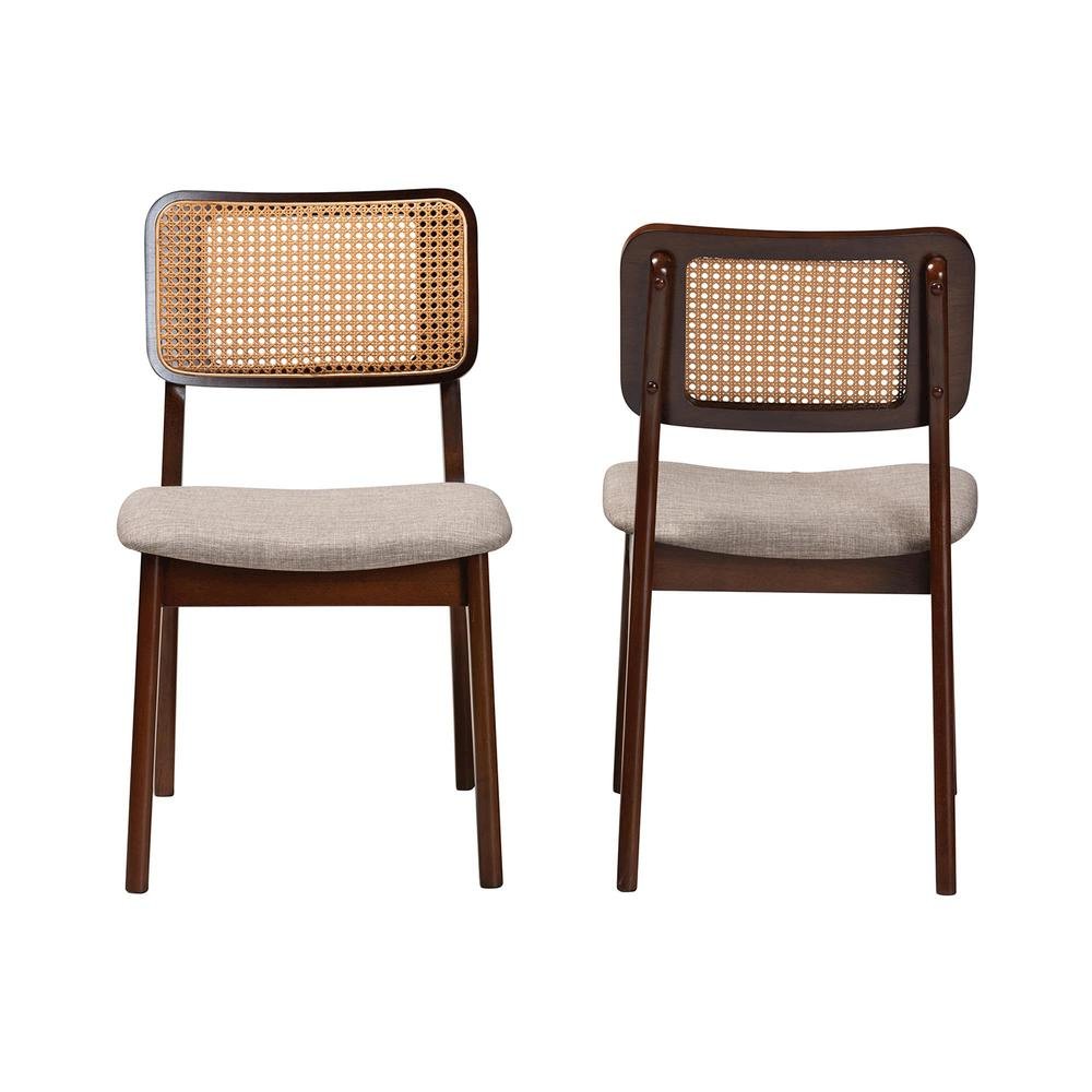 Grey Fabric and Walnut Brown Finished Wood 2-Piece Dining Chair Set. Picture 11