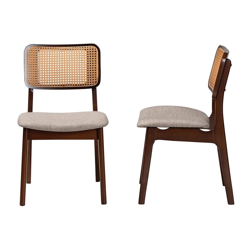 Grey Fabric and Walnut Brown Finished Wood 2-Piece Dining Chair Set. Picture 12