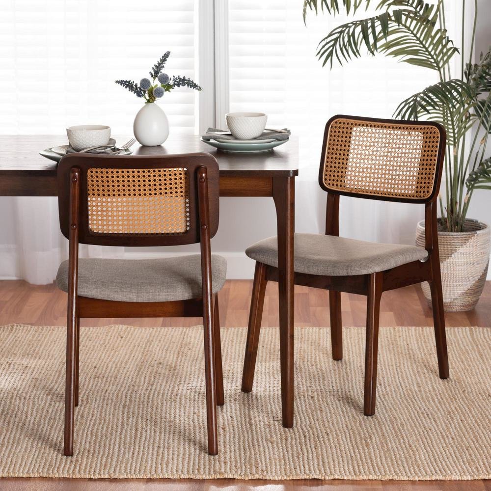 Grey Fabric and Walnut Brown Finished Wood 2-Piece Dining Chair Set. Picture 16