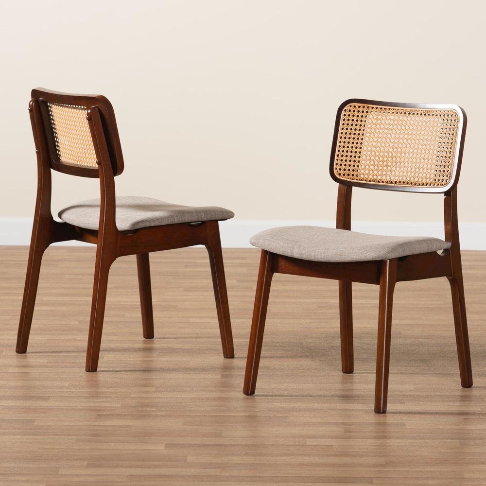 Grey Fabric and Walnut Brown Finished Wood 2-Piece Dining Chair Set. Picture 17
