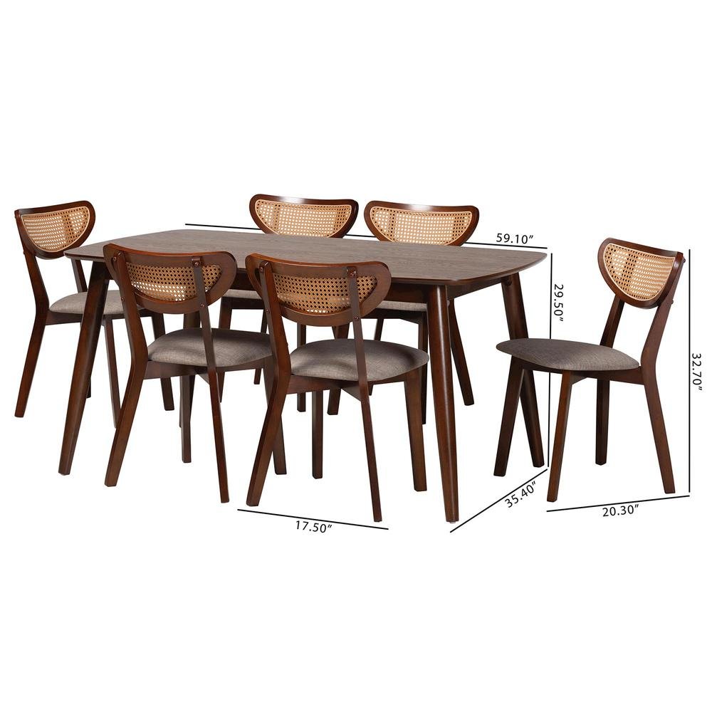 Grey Fabric and Walnut Brown Finished Wood 7-Piece Dining Set. Picture 20
