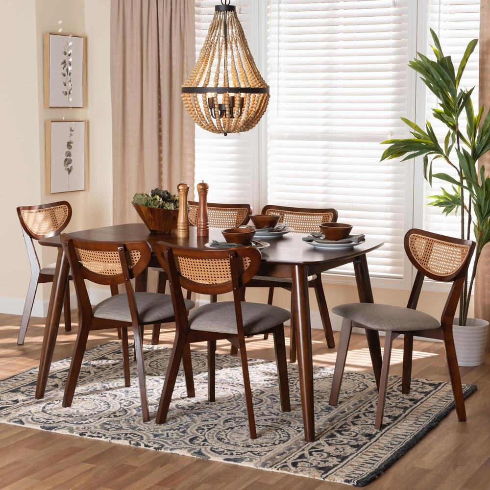 Grey Fabric and Walnut Brown Finished Wood 7-Piece Dining Set. Picture 18
