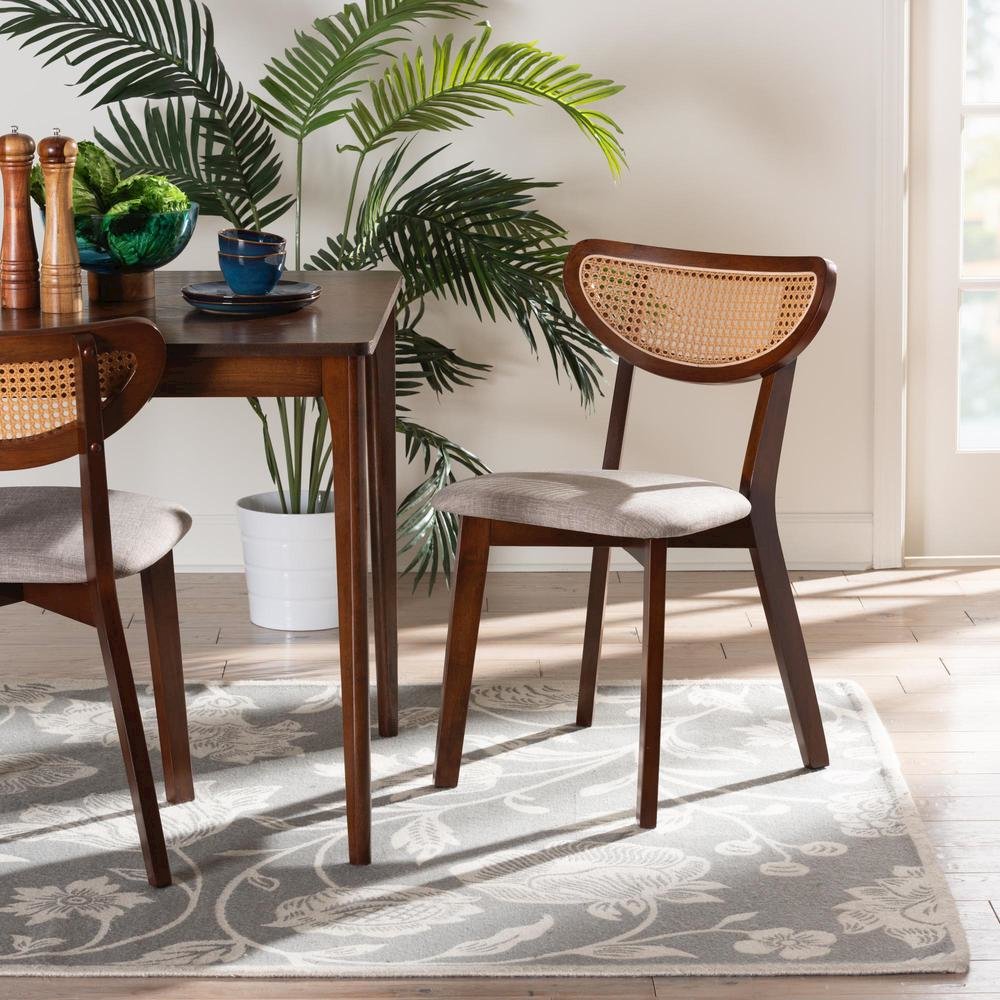 Grey Fabric and Walnut Brown Finished Wood Dining Chair. Picture 16