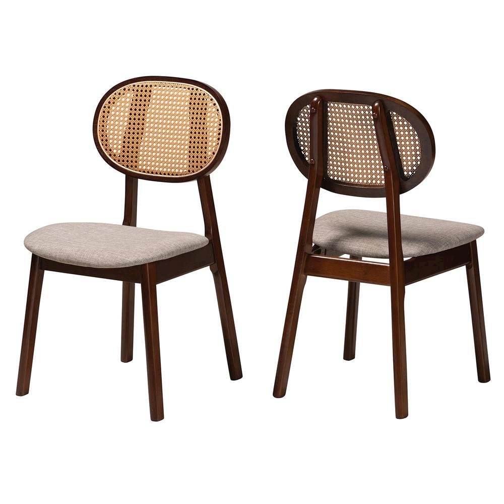 Grey Fabric and Walnut Brown Finished Wood 2-Piece Dining Chair Set. Picture 10
