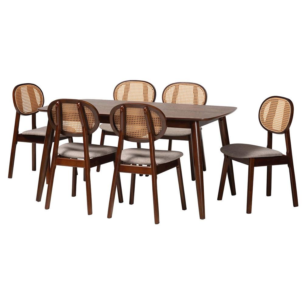 Grey Fabric and Walnut Brown Finished Wood 7-Piece Dining Set. Picture 11