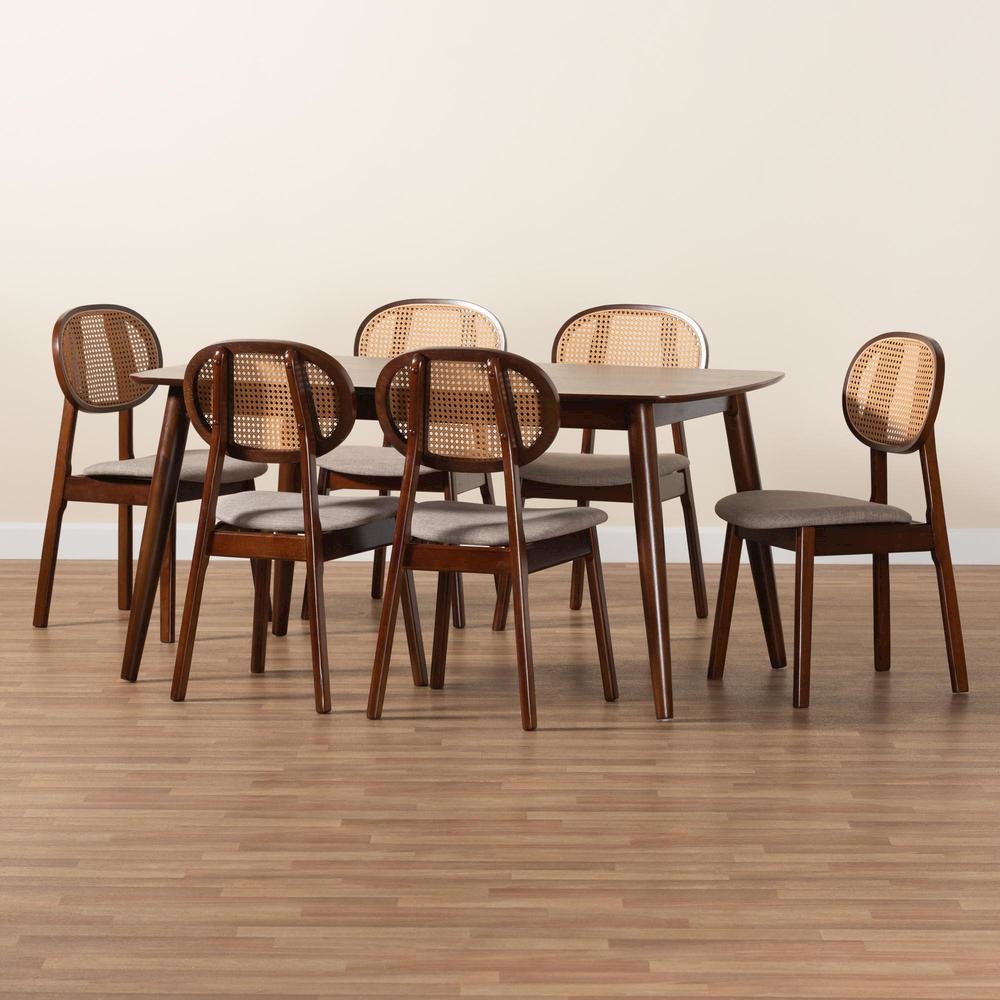 Grey Fabric and Walnut Brown Finished Wood 7-Piece Dining Set. Picture 19