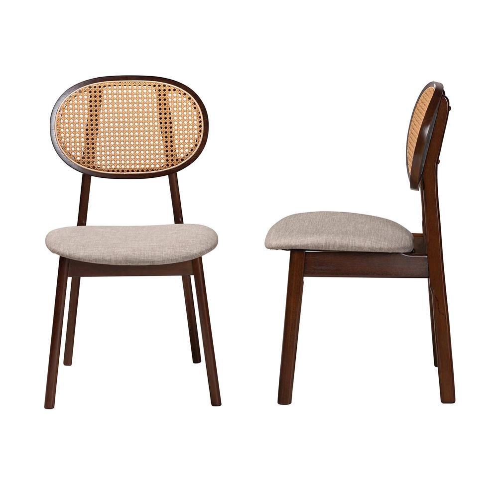 Grey Fabric and Walnut Brown Finished Wood 2-Piece Dining Chair Set. Picture 12