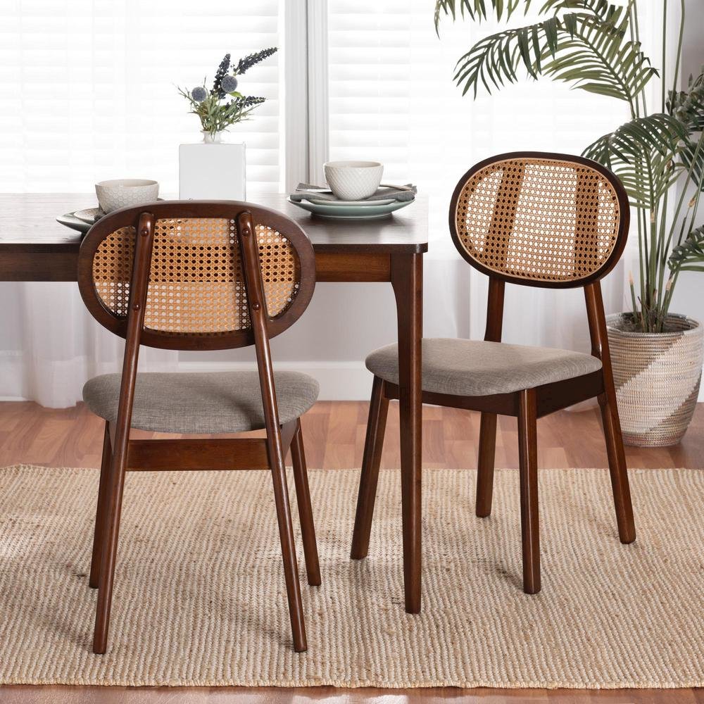 Grey Fabric and Walnut Brown Finished Wood 2-Piece Dining Chair Set. Picture 16