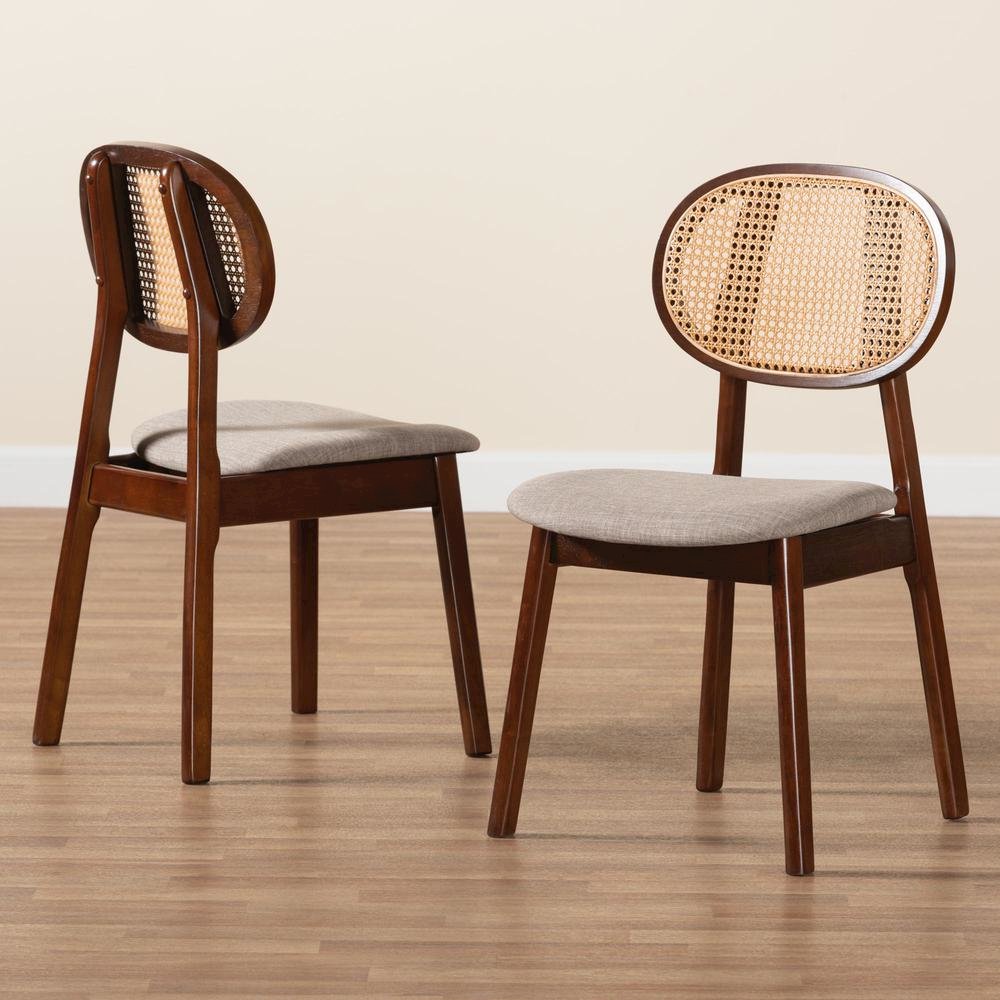 Grey Fabric and Walnut Brown Finished Wood 2-Piece Dining Chair Set. Picture 17